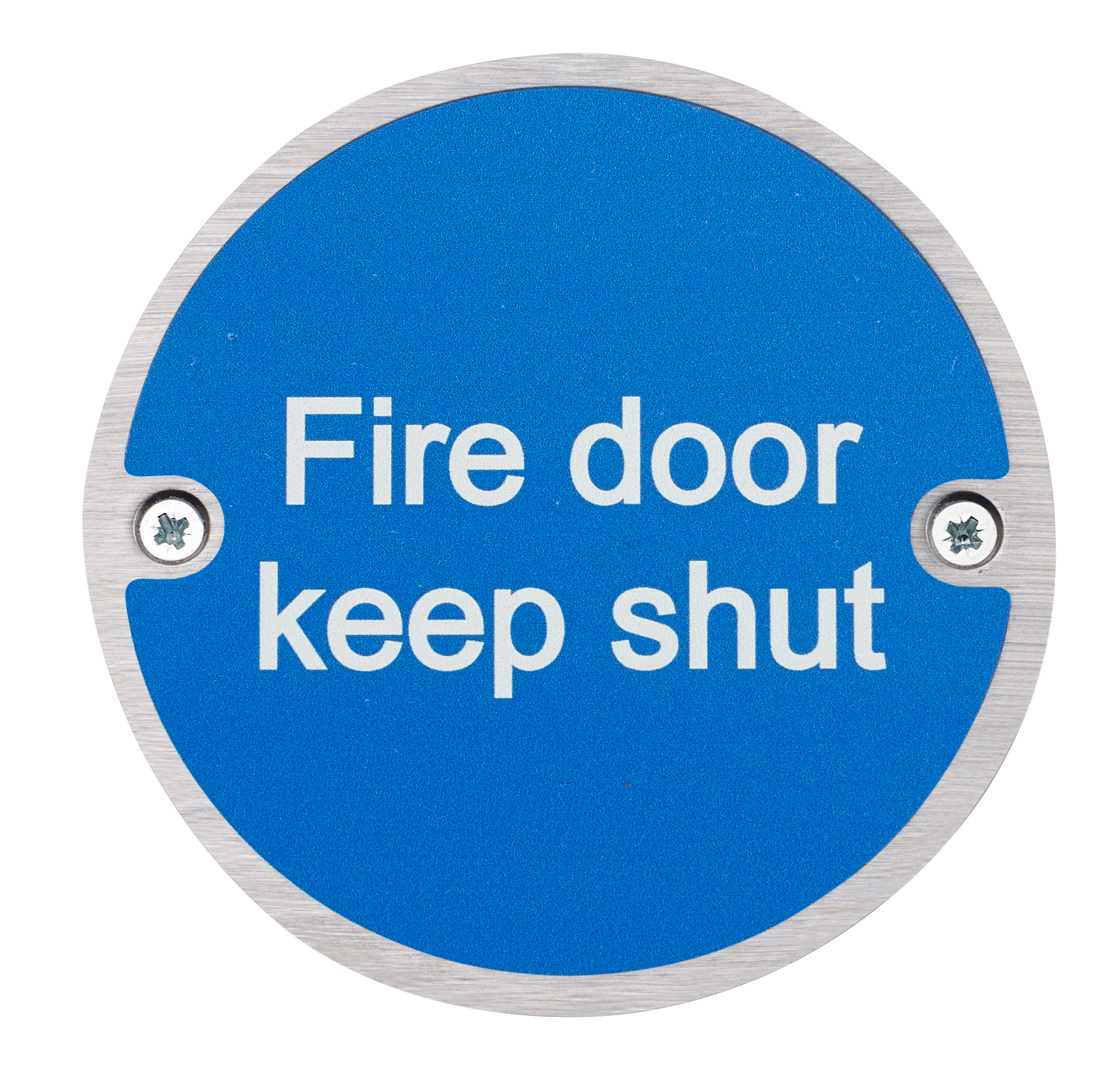 Satin Stainless 76mm Disc NEW Fire Door Keep Locked Safety Sign 